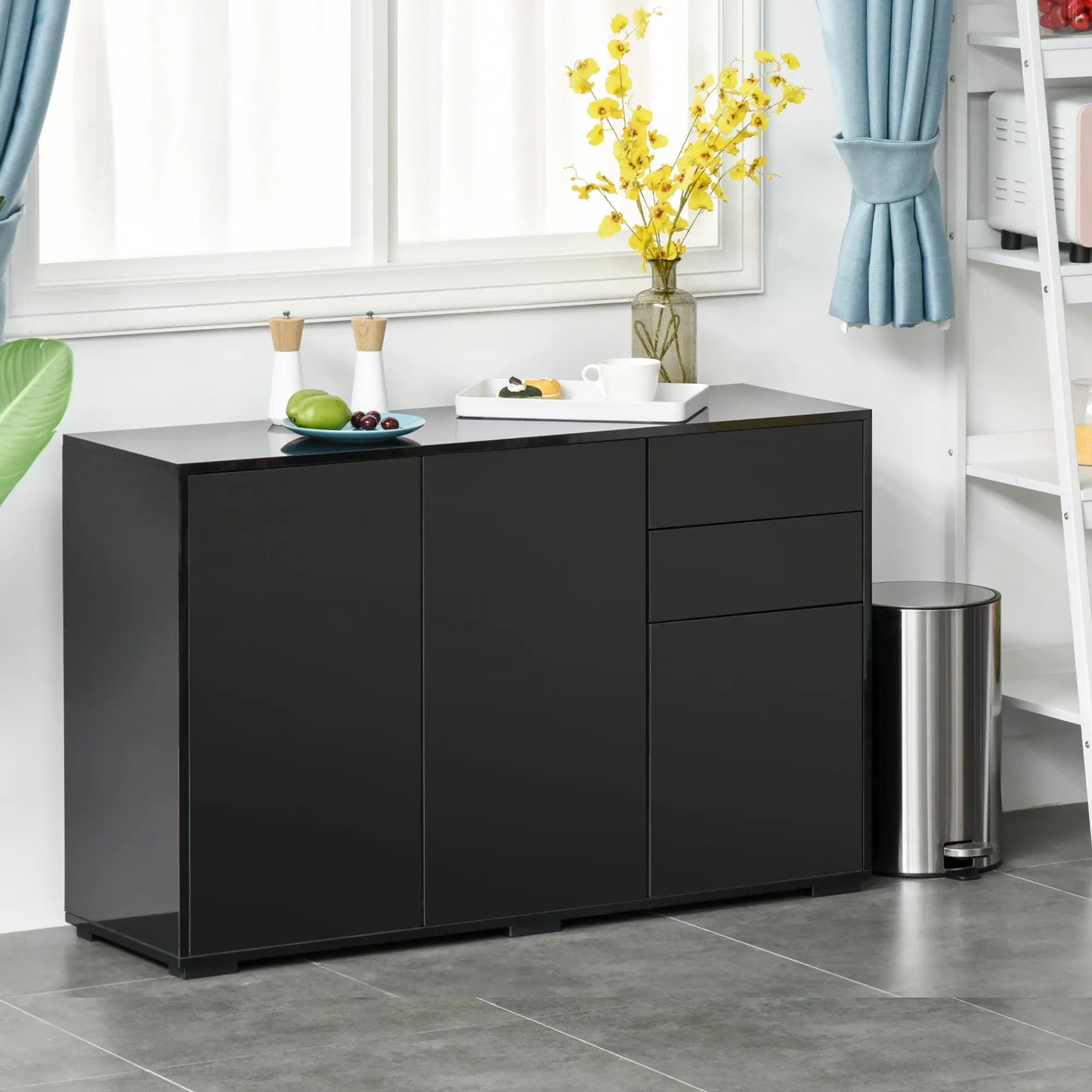 Modern Kitchen Sideboard, Coffee Bar with 2 Drawers, Black Bar Cabinets at Gallery Canada