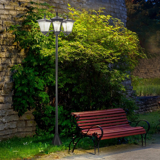 Triple Solar Lamp Post, LED Street Light, Vintage Outdoor, Waterproof, 72"H Solar Post Lamps Black at Gallery Canada