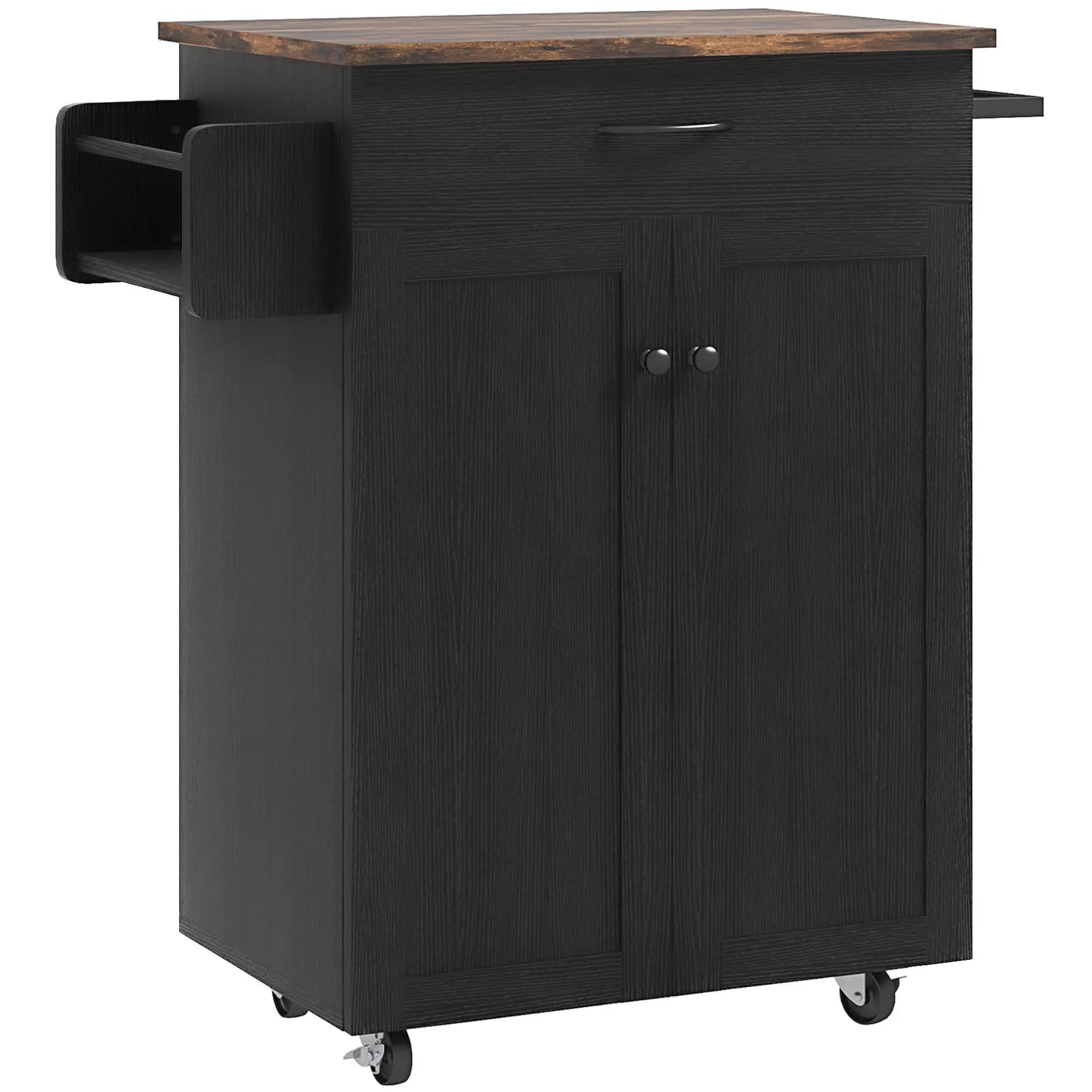 Modern Rolling Kitchen Island Cart, Natural Wood Top, Distressed Black, Black Kitchen Islands & Kitchen Carts at Gallery Canada
