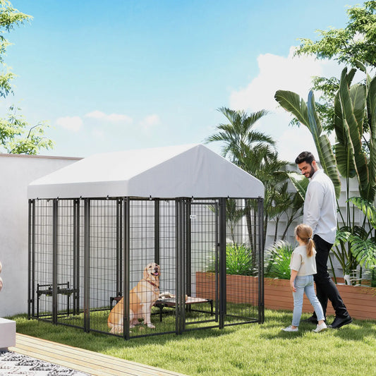 Outdoor Dog Kennel, Waterproof UV-Resistant Cover, 6 x 6 x 6 ft Houses, Kennels & Pens Silver, Black at Gallery Canada