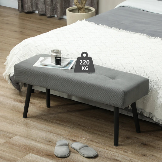 39" Upholstered Ottoman Bench, Corduroy, Padded Seat, Steel Legs, Grey Storage Ottomans & Benches Grey at Gallery Canada