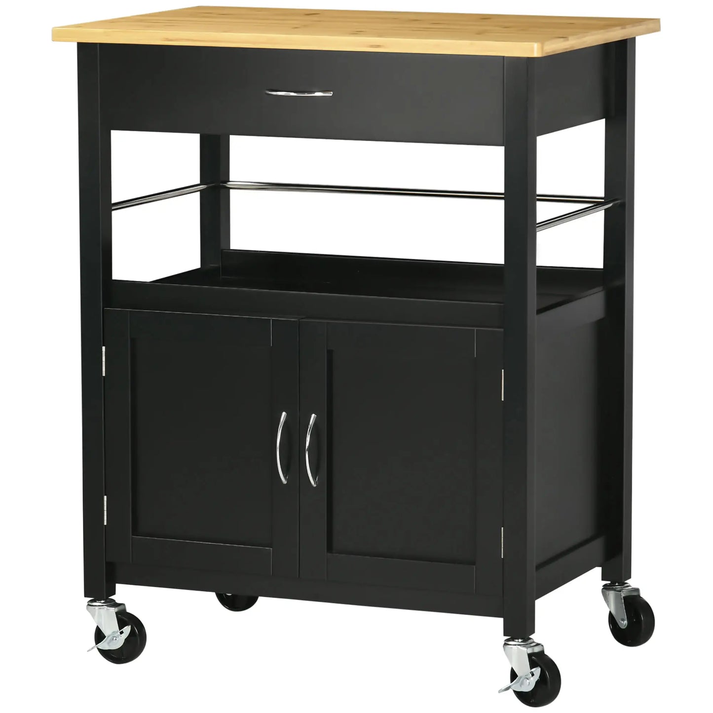Kitchen Cart, Utility Trolley with Storage Drawer, Side Hooks, Black Kitchen Islands & Kitchen Carts at Gallery Canada