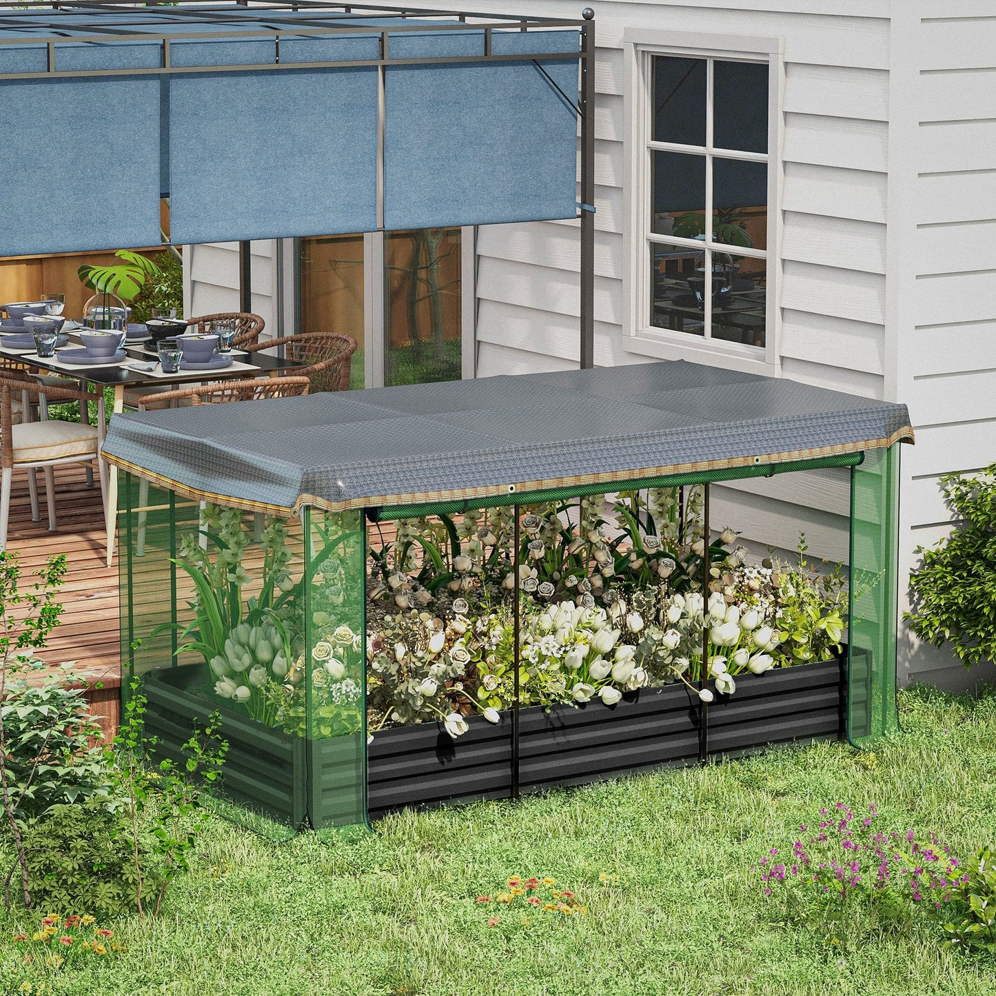 Galvanized Steel Planter Box with Crop Cage and Shade Cloth, Raised Garden Bed for Flowers, Vegs and Herbs at Gallery Canada