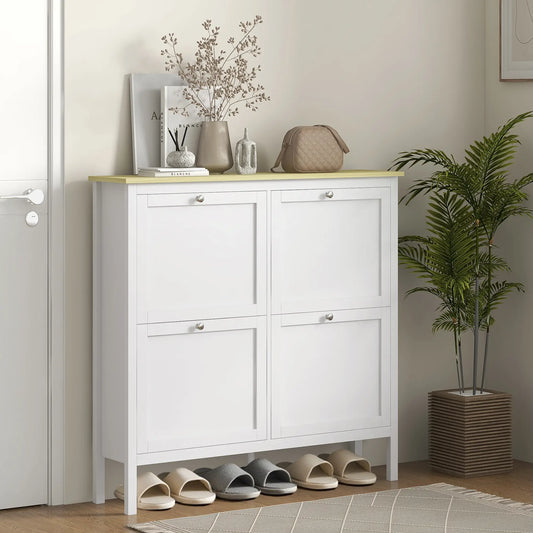 Shoe Storage Cabinet, 4 Flip Drawers, Adjustable Shelves, Holds 20 Pairs, White Shoe Storage Cabinets & Racks White at Gallery Canada