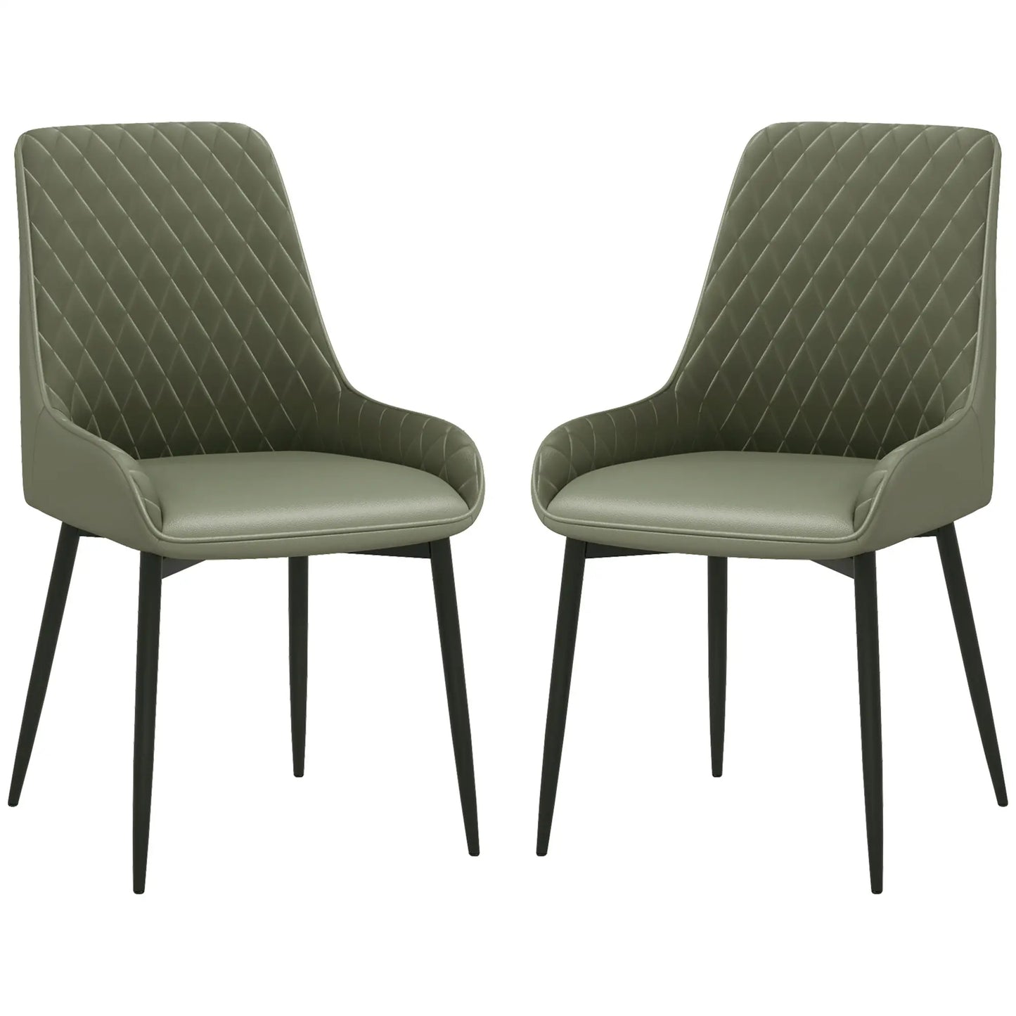 Modern Dining Chairs Set of 2, PU Leather, Metal Legs, Green Dining Chairs at Gallery Canada