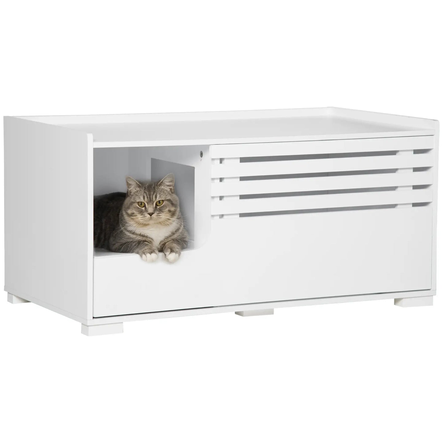 Hidden Cat Litter Box Furniture, With Storage and Side Table, White Cat Litter Box Enclosures at Gallery Canada