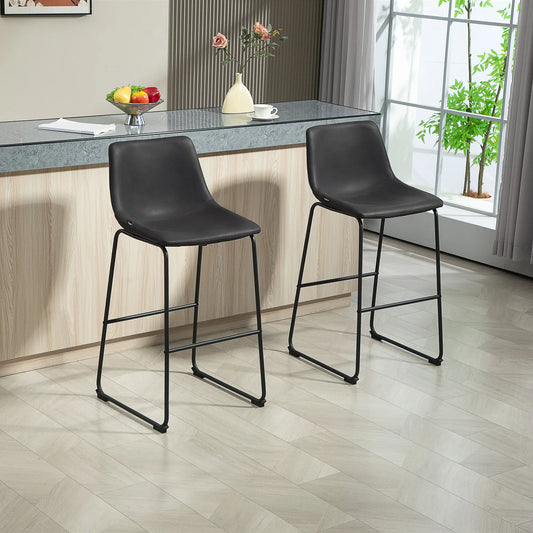 Vintage PU Leather Counter Height Bar Stools, Set of 2, Dark Brown Bar Stools Dark Brown at Gallery Canada
