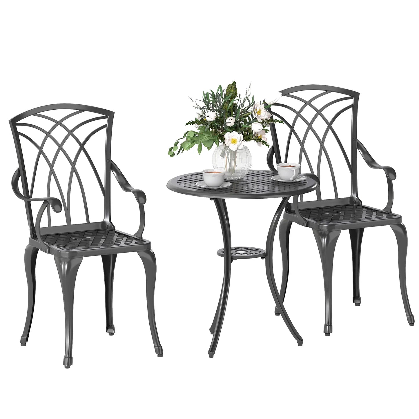 3 Pc Patio Bistro Set, Cast Aluminum, Coffee Table, 2 Armchairs, Brown Bistro Sets at Gallery Canada