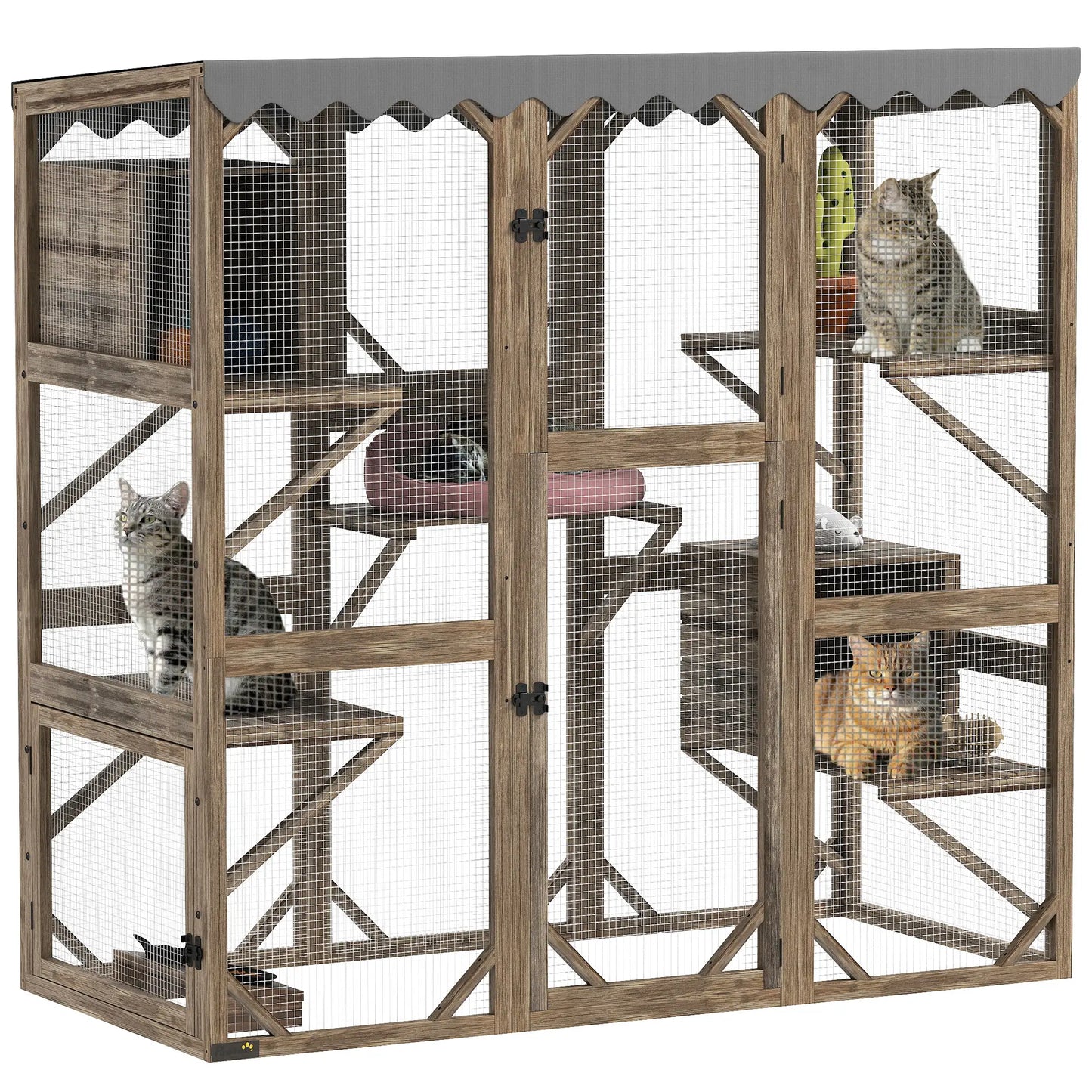 Wooden Catio Outdoor, Waterproof Cover, 5 Platforms, 59" x 28" x 59", Brown Outdoor Cat Enclosures at Gallery Canada