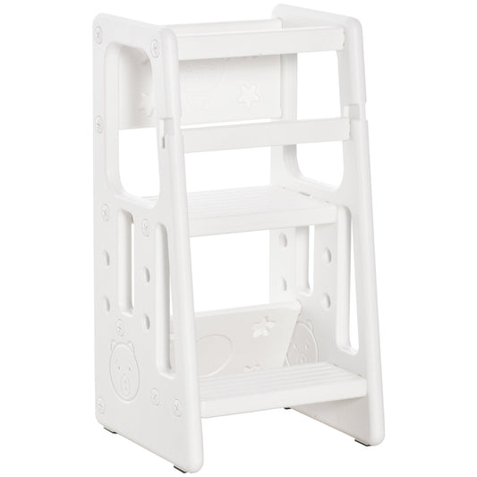 Toddler Kitchen Helper 2 Step Stool with Adjustable Height Platform and Safety Rail, White - Gallery Canada
