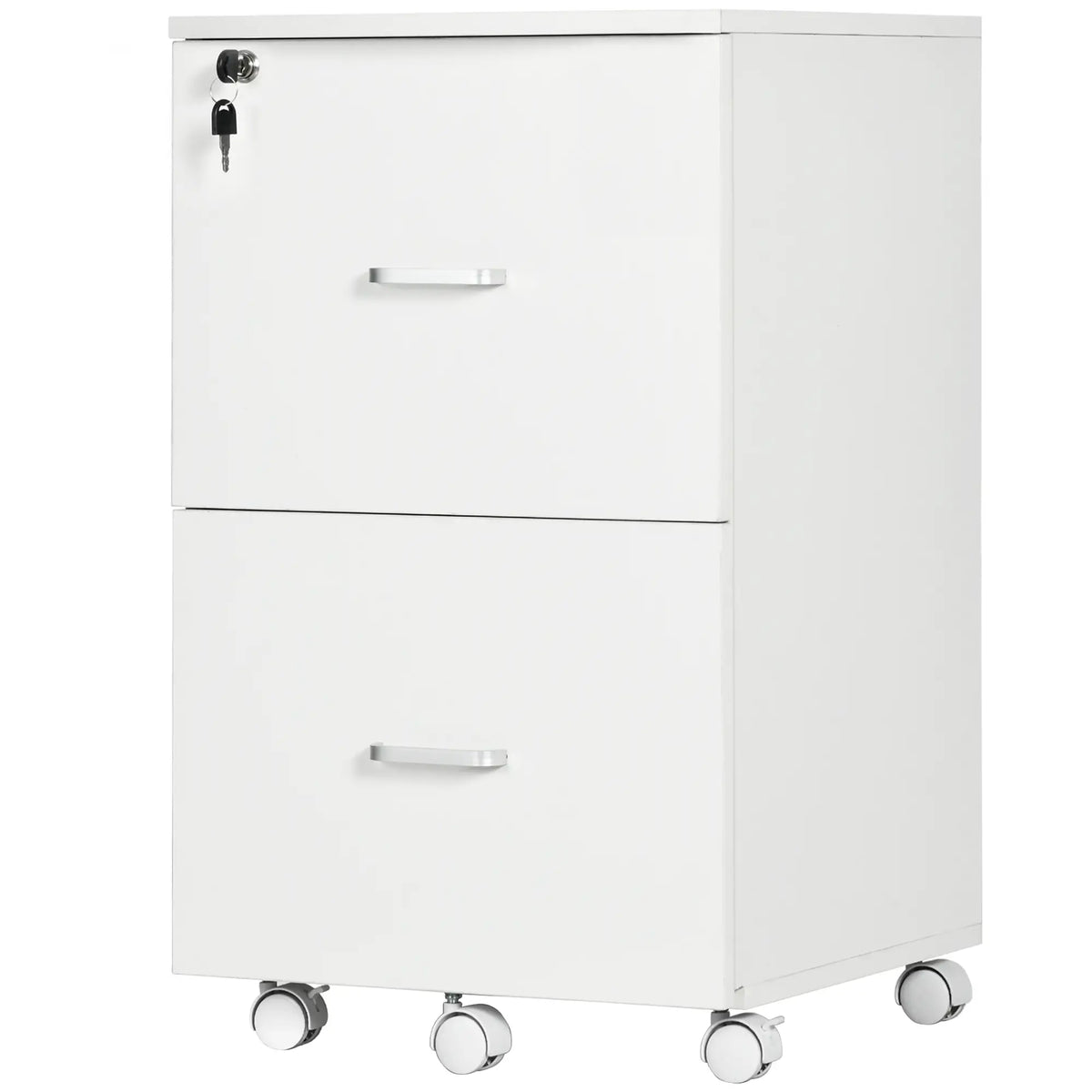 2 Drawer Mobile File Cabinet with Lock, Wood, Letter and A4 Size, White Office Cabinets & Cupboards at Gallery Canada