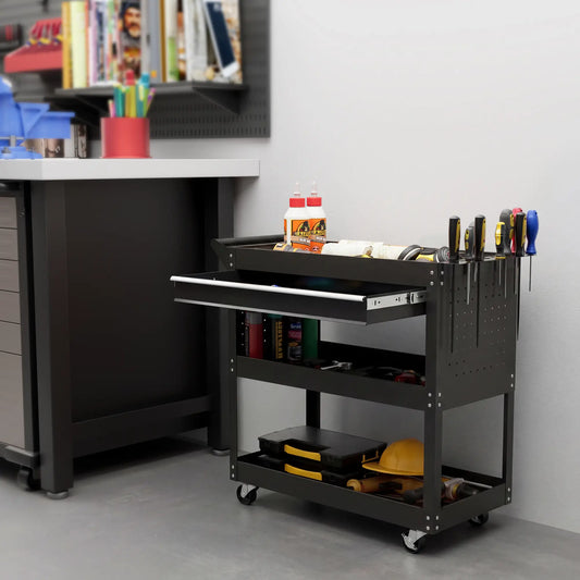 Tool Cart On Wheels, Utility Cart, Ball Bearing Drawer, Black Tool Organizers Black at Gallery Canada