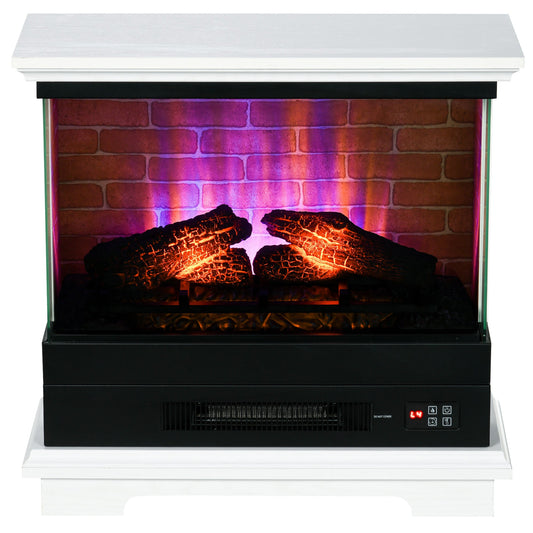 26" Electric Fireplace Stove, 1400W Freestanding Fireplace Heater with Adjustable Temperature, Overheat Protection, Remote Control, Timer, 7 Brightness Settings, White - Gallery Canada