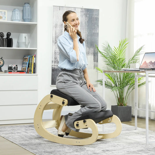 Adjustable Wood Kneeling Chair, Ergonomic Stool, Black Office Chairs Black at Gallery Canada