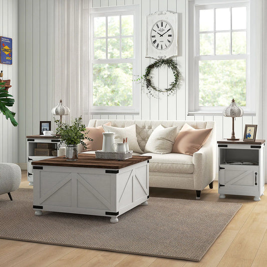 Lift Top Coffee Table, 32" Farmhouse with Hidden Compartment, Antique White, White Coffee Tables Antique White, Brown at Gallery Canada