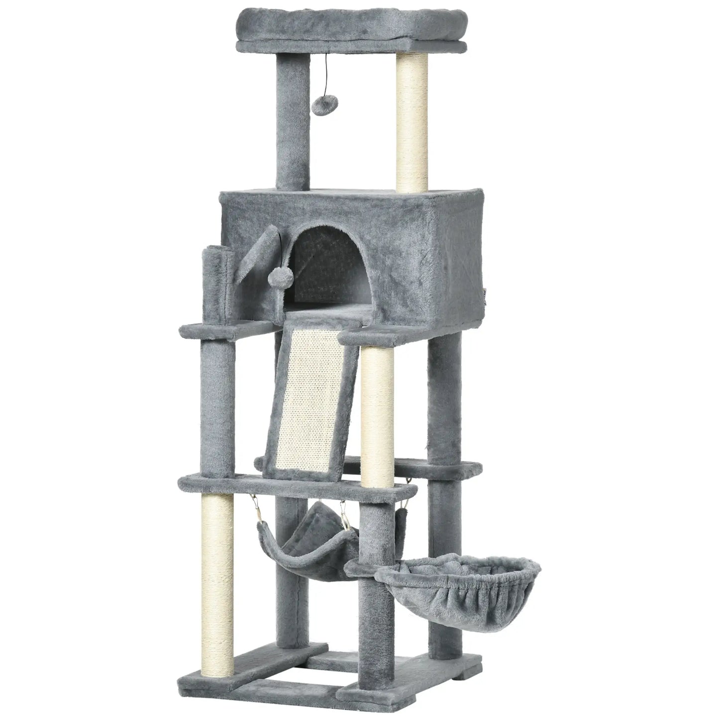 55" Cat Tree, Cat Tower with Bed, Ramp, Hammocks, Toys, Grey Cat Towers at Gallery Canada