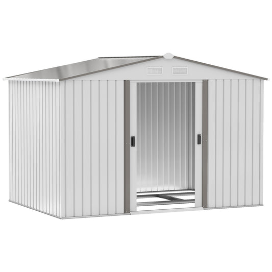 9.1' x 6.4' x 6.3' Garden Storage Shed w/Floor Foundation Outdoor Patio Yard Metal Tool Storage House w/ Double Doors Silver at Gallery Canada