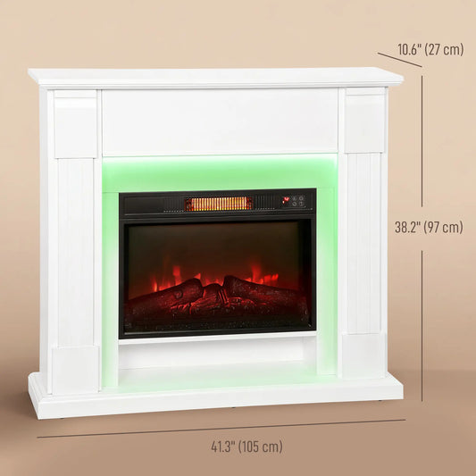 41 Inch Electric Fireplace with Mantel, 1400W Heater, Adjustable 3D Flame, White Electric Fireplaces White at Gallery Canada