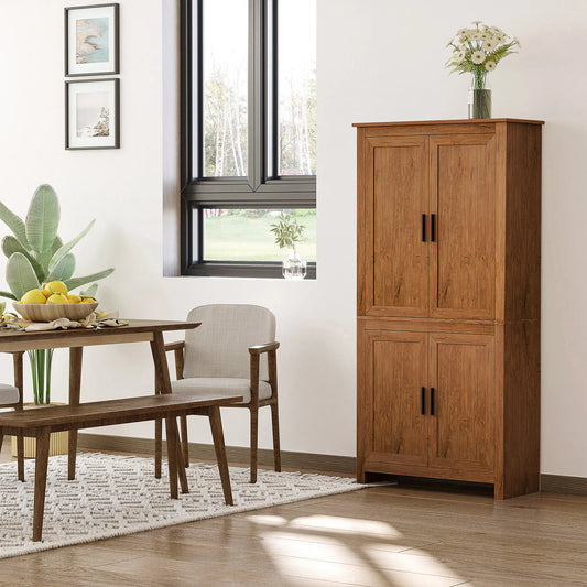 64" Kitchen Pantry Cabinet, 4 Doors, 3 Adjustable Shelves, Oak Kitchen Pantry Cabinets Oak at Gallery Canada