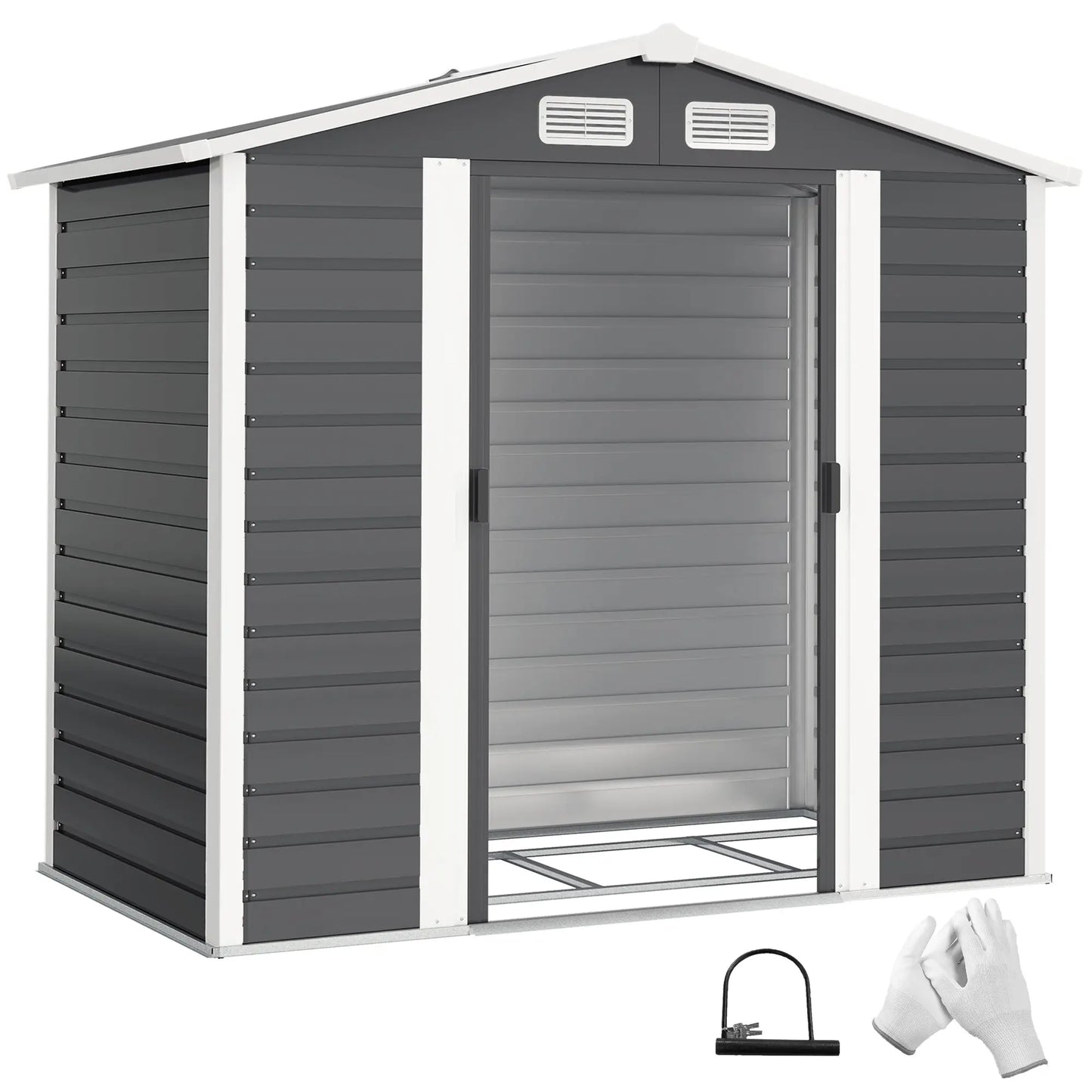 7' x 4' Metal Garden Shed, Lockable Doors, Dark Grey Sheds at Gallery Canada