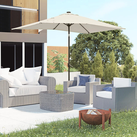 6' x 10' Rectangular Patio Umbrella, 22 LED Solar Lights, Tilt, Crank, Beige Sun Umbrellas Beige at Gallery Canada