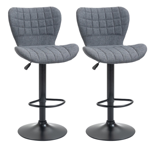 Bar Stools Set of 2 Adjustable Height Swivel Bar Chairs in Linen Fabric with Backrest &; Footrest, Grey at Gallery Canada