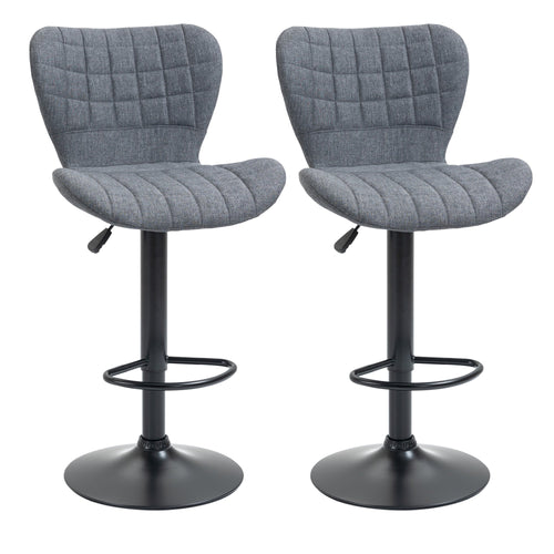 Bar Stools Set of 2 Adjustable Height Swivel Bar Chairs in Linen Fabric with Backrest &; Footrest, Grey