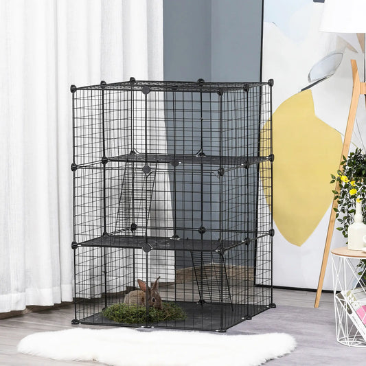 39 Pcs Small Animal Cage, Bunny Hutch, Portable Metal Wire, Black