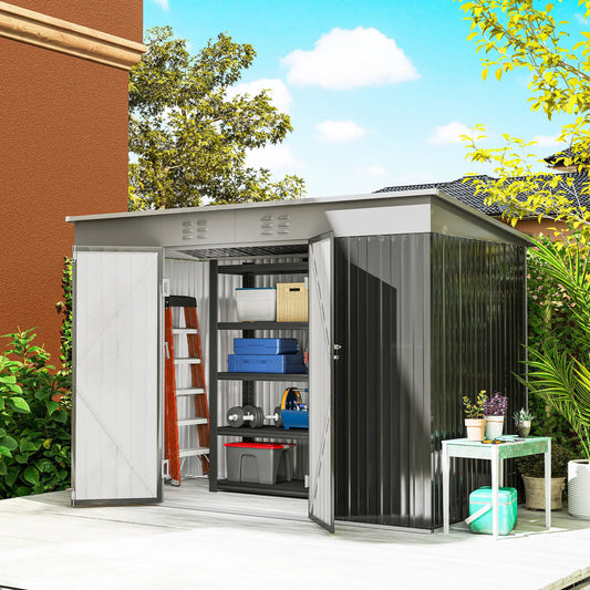 9' x 4' Galvanized Steel Garden Storage Shed, Lockable Doors, 2 Air Vents Sheds Dark Grey at Gallery Canada
