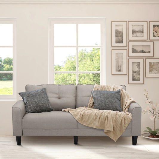 3-Seater Sofa, Mid-Century Linen Couch, Upholstered Seat, Beige 3-Seater Sofas Beige at Gallery Canada