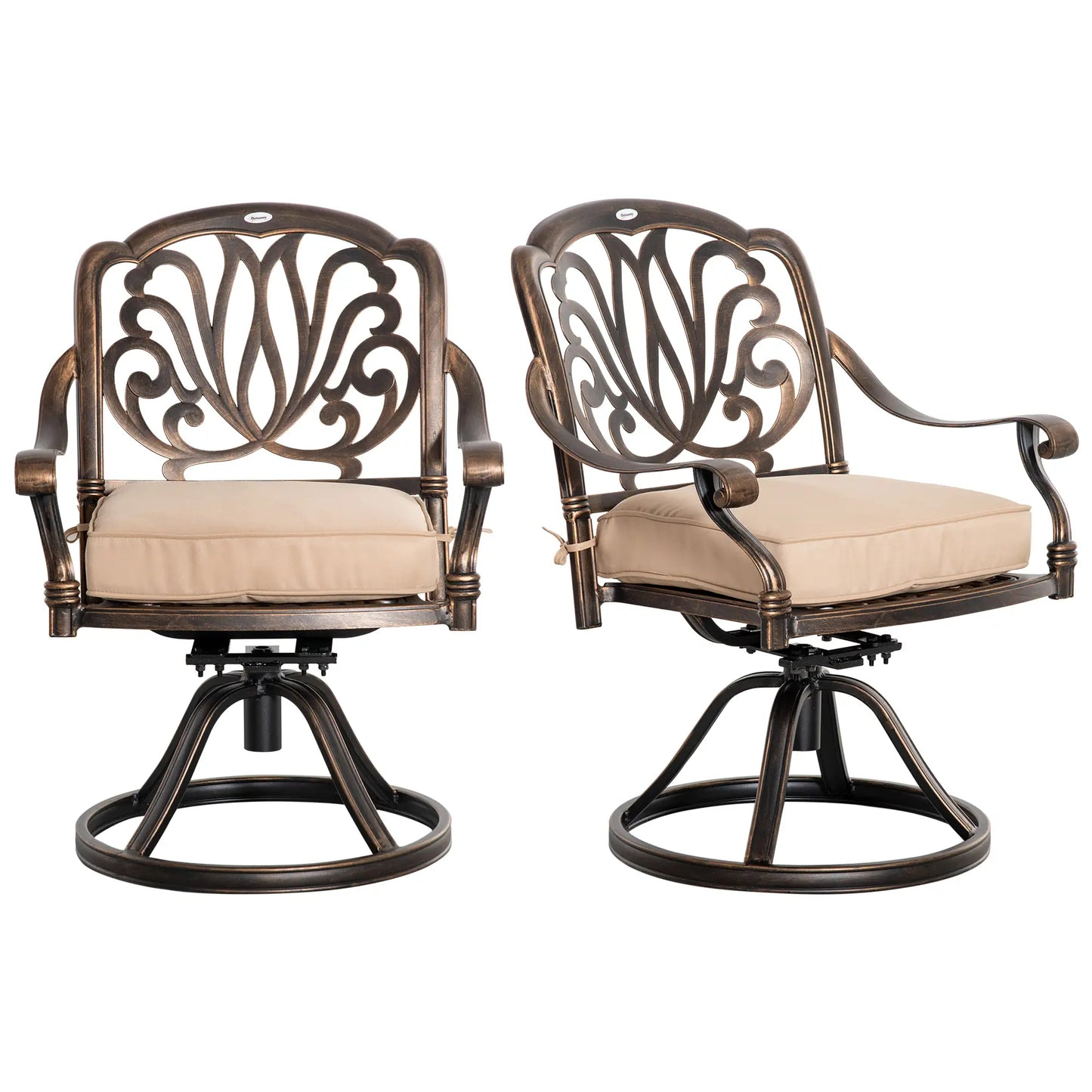2 Patio Swivel Chairs with Cushion, Aluminum Frame, 3" Thick, Bronze Bistro Sets at Gallery Canada