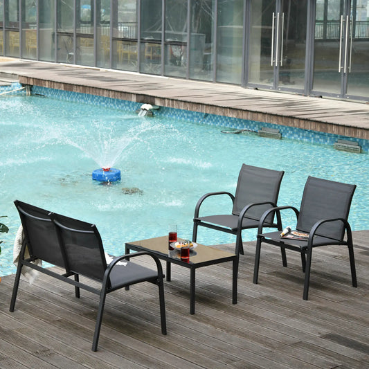 4-Piece Patio Furniture Set, Loveseat, Chairs, Coffee Table, Garden Patio Furniture Sets Dark Grey at Gallery Canada