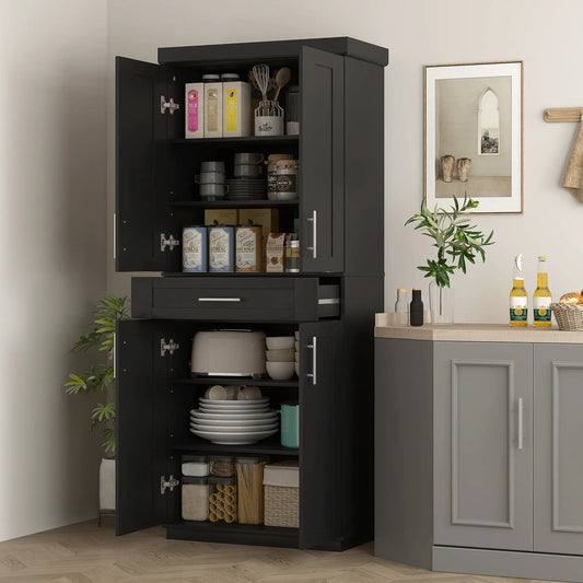 72 Storage Cabinet, 4 Doors, Drawer, 3 Adjustable Shelves, Black Kitchen Pantry Cabinets Black at Gallery Canada