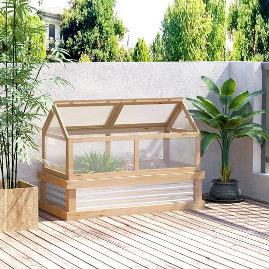 Raised Garden Bed Kit, Greenhouse Wooden Planter, 48" x 24" x 32", Natural