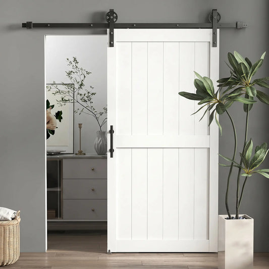 42inx84in Barn Door, 7FT Sliding Hardware Kit, White Door Hardware White, Black at Gallery Canada