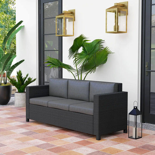 3 Seat Rattan Wicker Sofa, Outdoor Patio Furniture with Cushion, Grey Patio Furniture Sets Grey at Gallery Canada