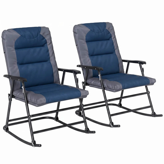 Folding Rocking Chairs Set of 2, Padded Armrest, Navy Blue Outdoor Rocking Chairs Navy Blue, Grey at Gallery Canada