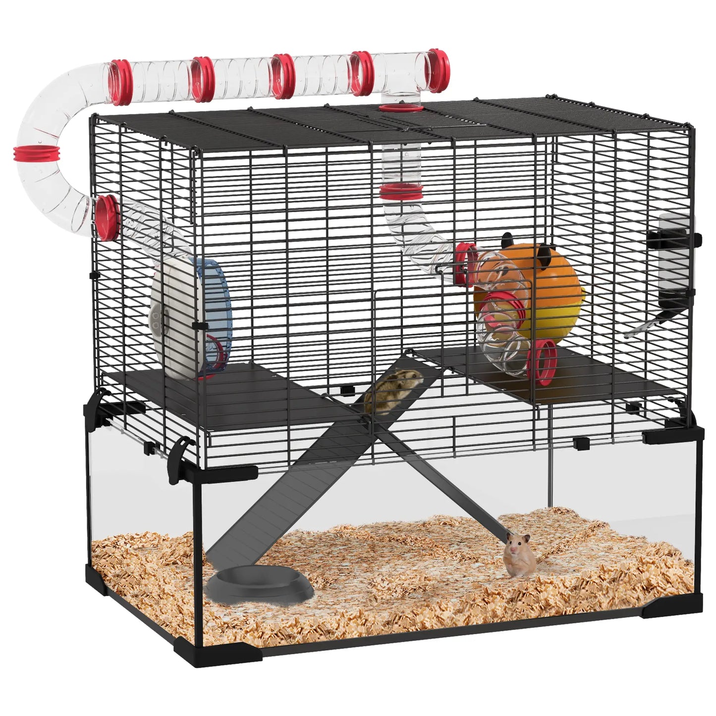 Hamster Cage, Deep Glass Bottom, Tunnel Tube, Platforms, Hut, Wheel, Water Bottle, 24" x 16" x 22" Hamster Cages at Gallery Canada
