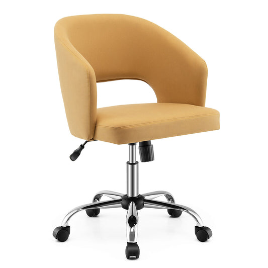Upholstered Swivel Office Chair, Hollow Out Back, Yellow