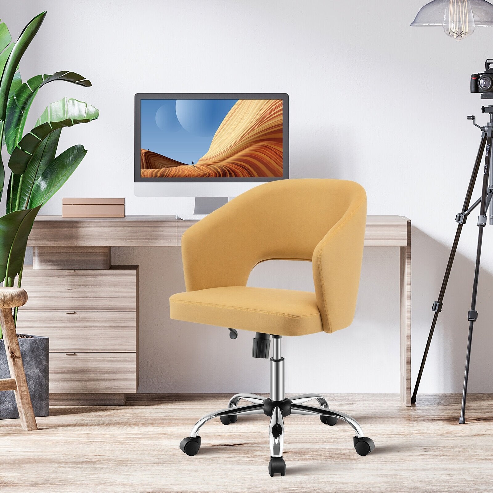 Upholstered Swivel Office Chair with Hollow Out Back, Yellow at Gallery Canada