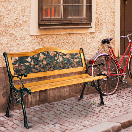 Cast Iron Patio Bench, Rose Pattern Backrest, Natural Outdoor Benches Natural at Gallery Canada