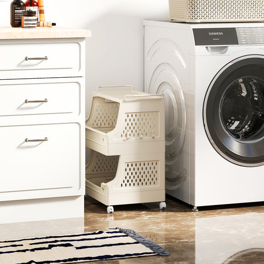 3-Tier Rolling Laundry Basket, Plastic Storage Cart With Wheels, Beige Laundry Baskets Beige at Gallery Canada