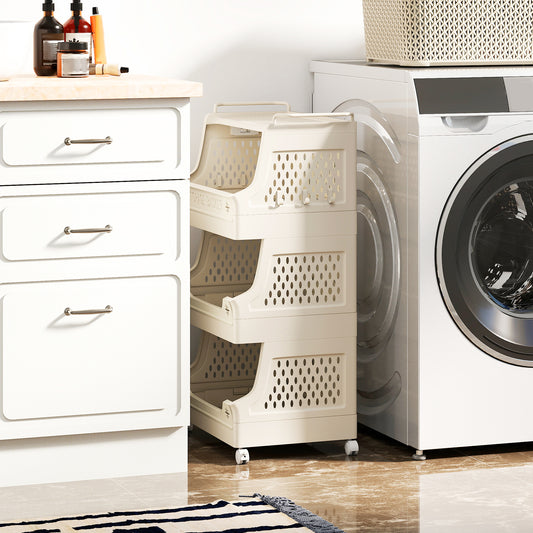 4-Tier Rolling Laundry Basket, Plastic Storage Cart With Wheels, Beige Laundry Baskets Beige at Gallery Canada