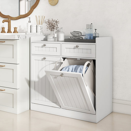 Double Tilt-Out Laundry Hamper Cabinet, 2 Drawers, Removable Bags, White Laundry Baskets White at Gallery Canada