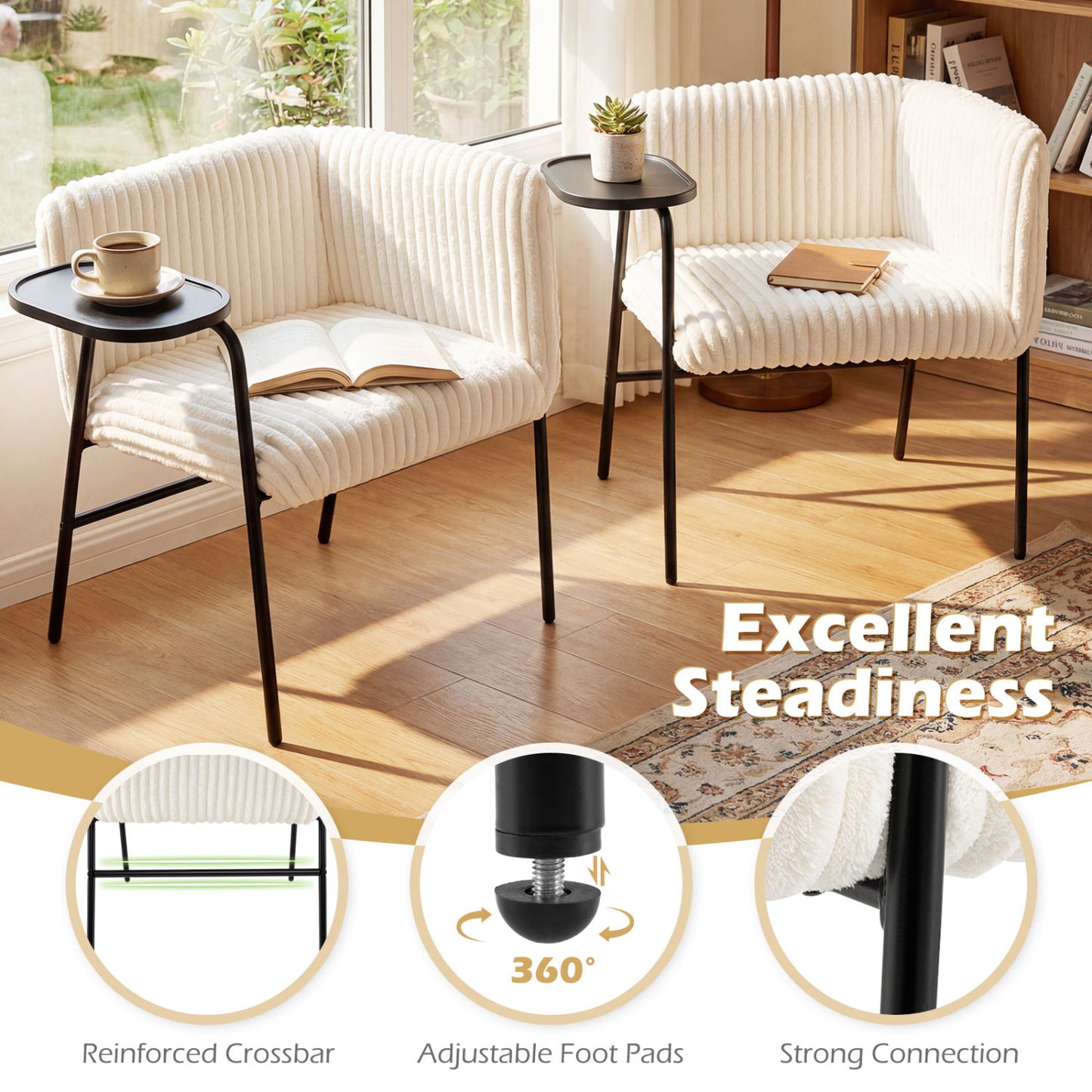 Accent Chair with Tray Table, Metal Frame, Beige Accent Chairs at Gallery Canada
