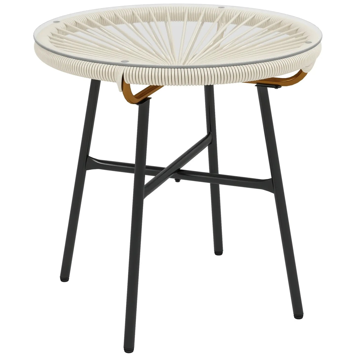 Round Rattan Side Table, With Tempered Glass Top, Cream White Patio Side Tables at Gallery Canada