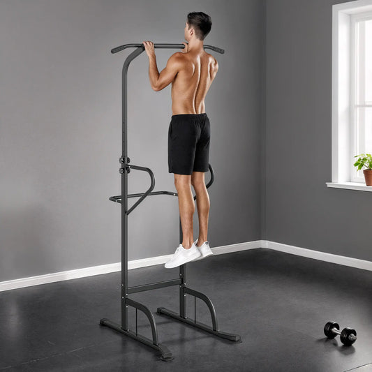 Power Tower Dip Station, Pull Up Bar, Adjustable Height, Black Power Towers Black at Gallery Canada