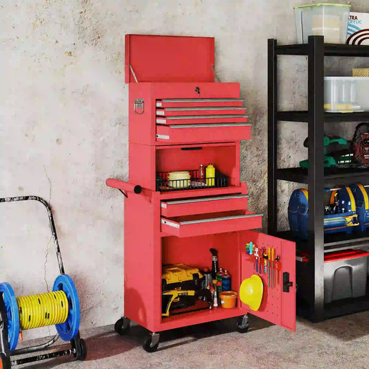Large Tool Cabinet, 3-in-1 Rolling Chest, Storage Organizer with 6 Drawers, Red Tool Organizers Red at Gallery Canada