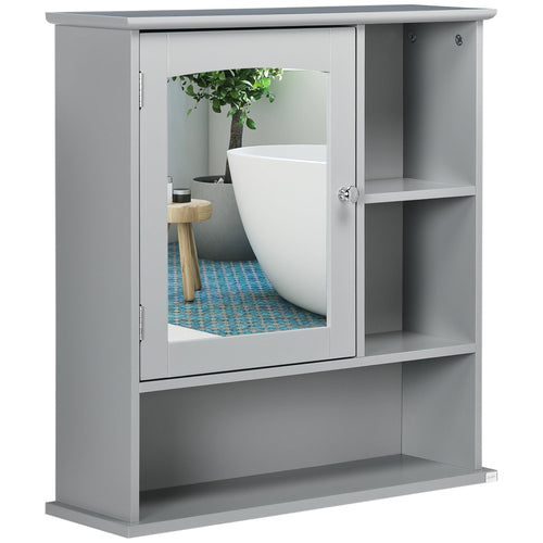 Wall-Mounted Medicine Cabinet, Bathroom Mirror Cabinet with Doors and Storage Shelves, Grey