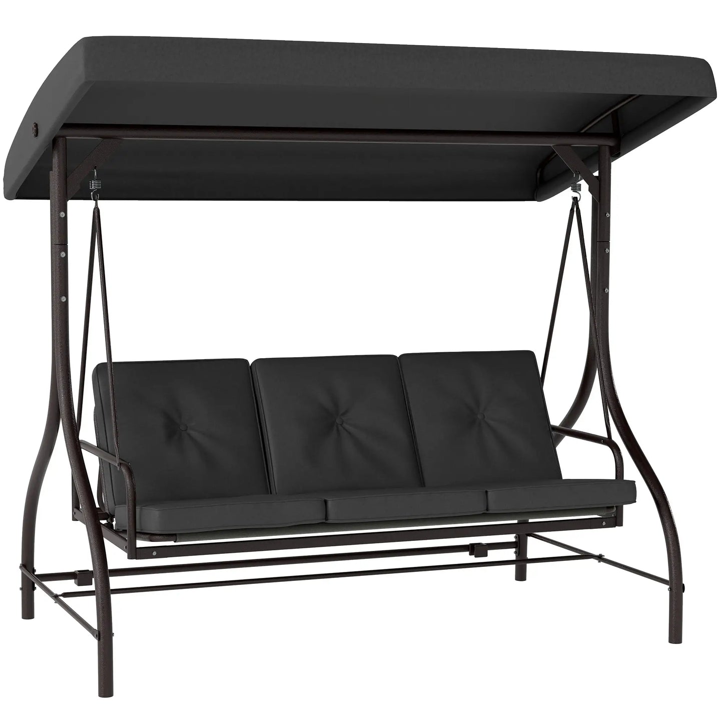 Convertible Patio Swing Bed With Canopy, Cushions, 3 Seater, Dark Grey Patio Swings with Stand at Gallery Canada